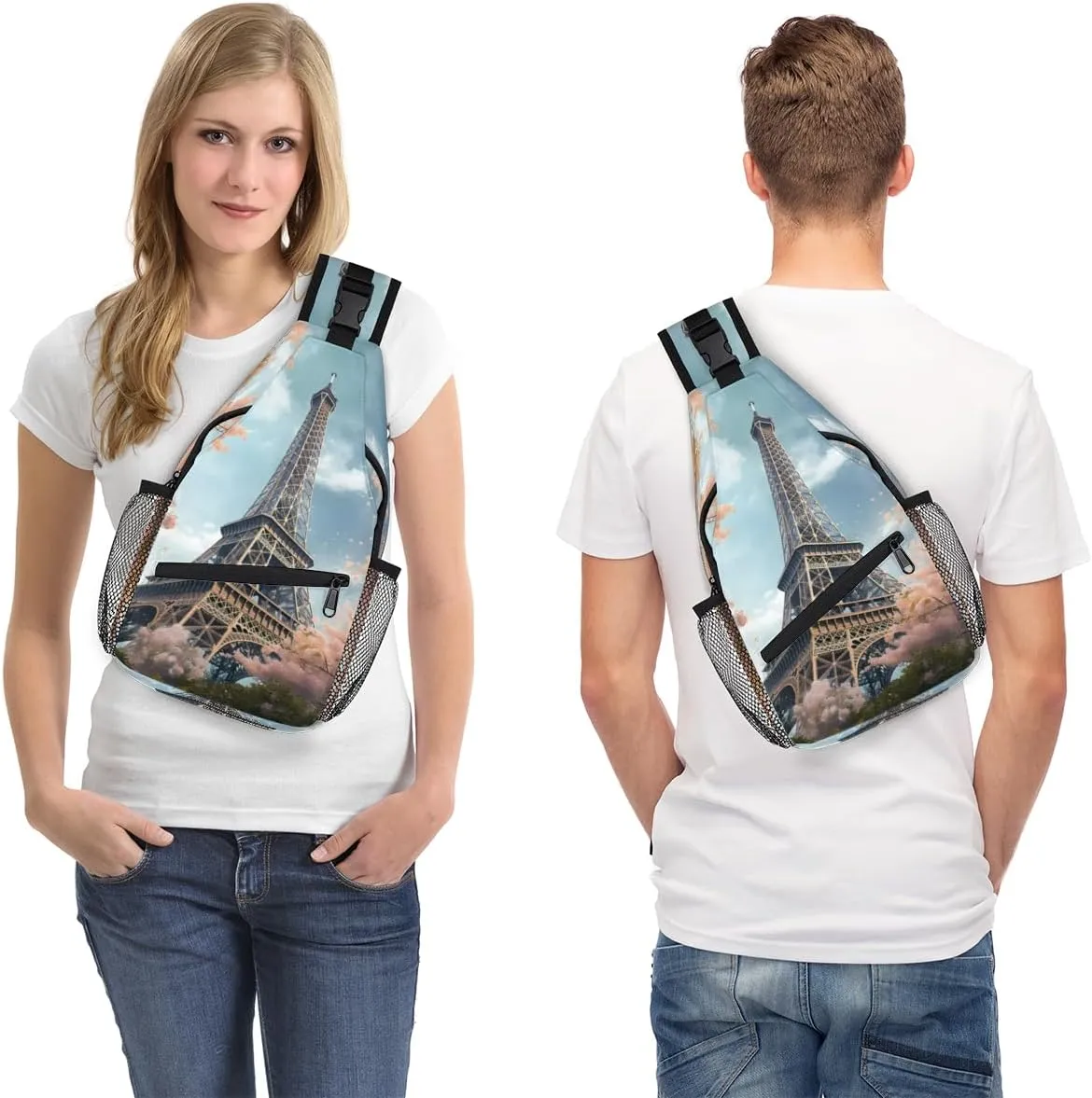 Eiffel Tower Sling Backpack Chest Bag for Women Men Crossbody Shoulder Bag Fanny Pack with Adjustable Strap