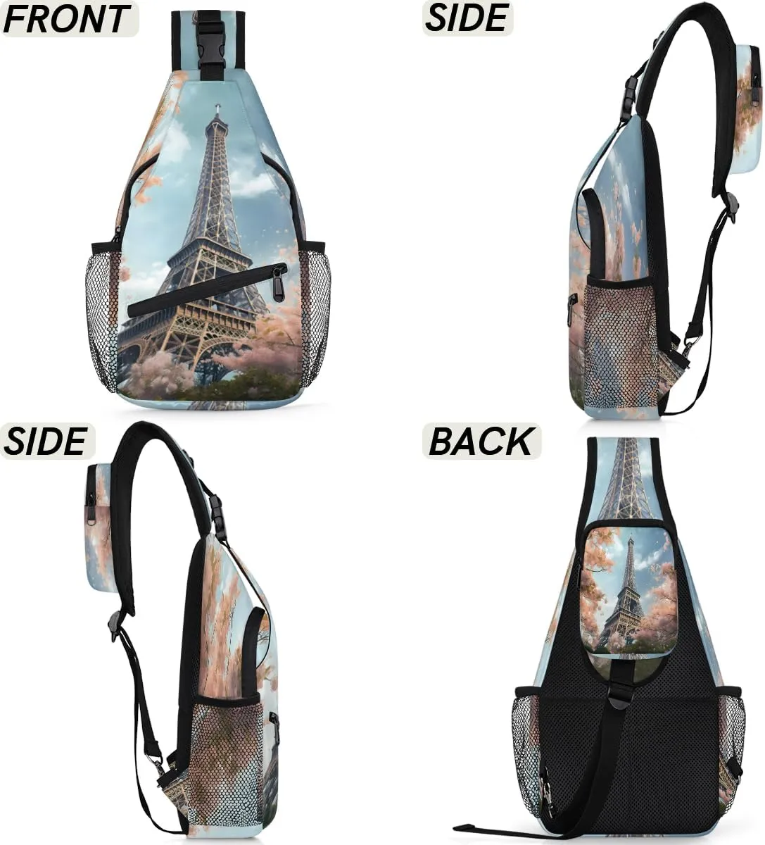 Eiffel Tower Sling Backpack Chest Bag for Women Men Crossbody Shoulder Bag Fanny Pack with Adjustable Strap