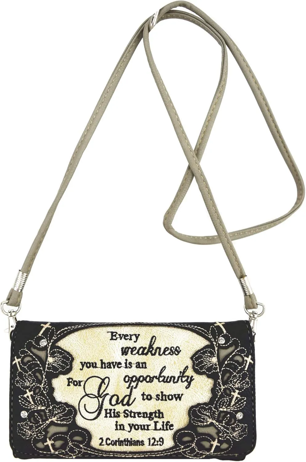 Embroidered Cross Scripture Bible Verse 2 Corinthians 12:9 Purse Studded Western Style Handbag Women Shoulder Bags Wallet Set