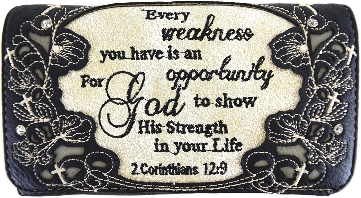 Embroidered Cross Scripture Bible Verse 2 Corinthians 12:9 Purse Studded Western Style Handbag Women Shoulder Bags Wallet Set