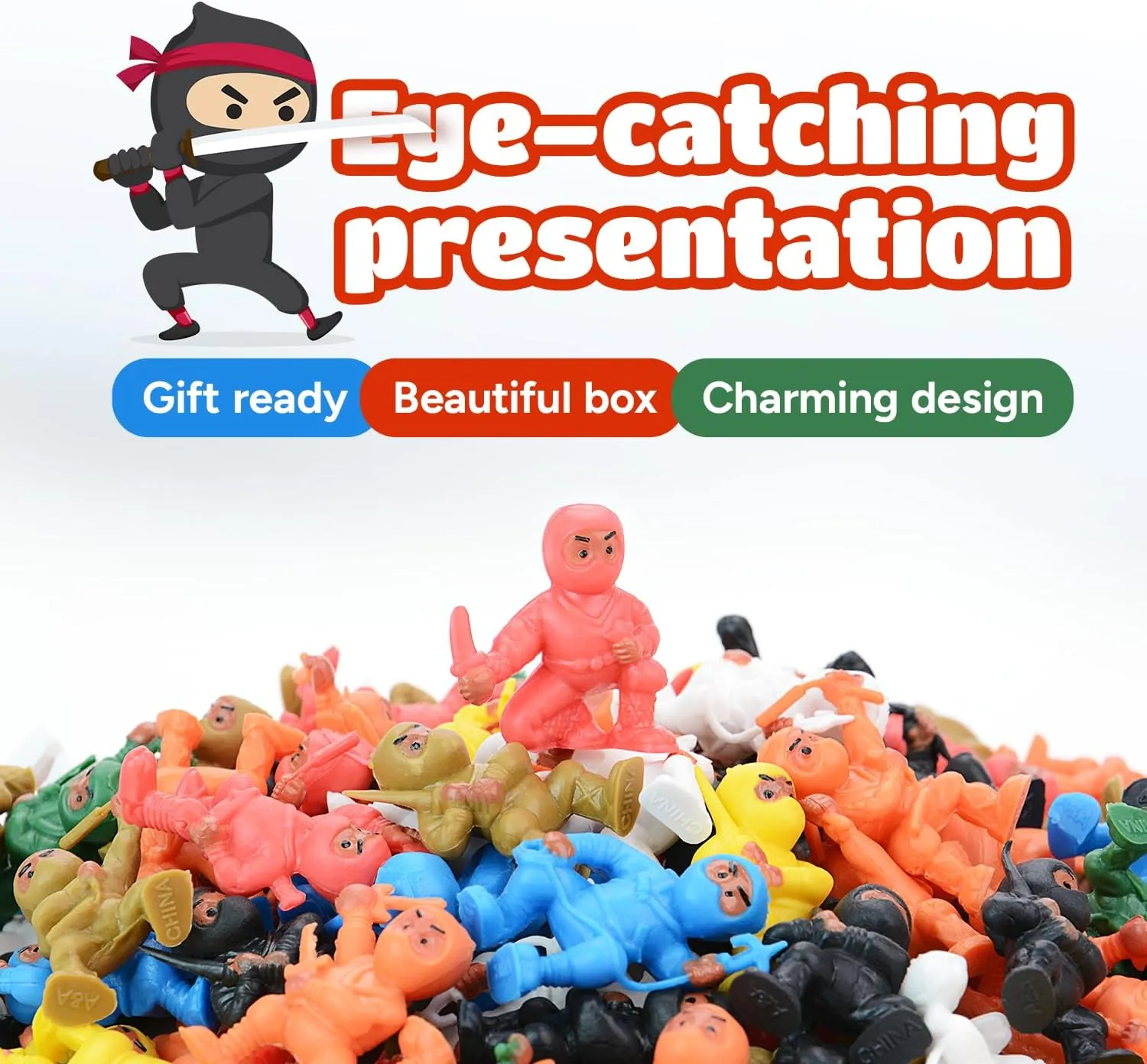 Entervending Mini Ninja Gaming Action Figures - Ninja Party Supplies - Ninja Kids Party Favor and Birthday Gift - Ninja Accessories - Kids Toys Bulk - Ninja Birthday Cake Topper - 100pcs