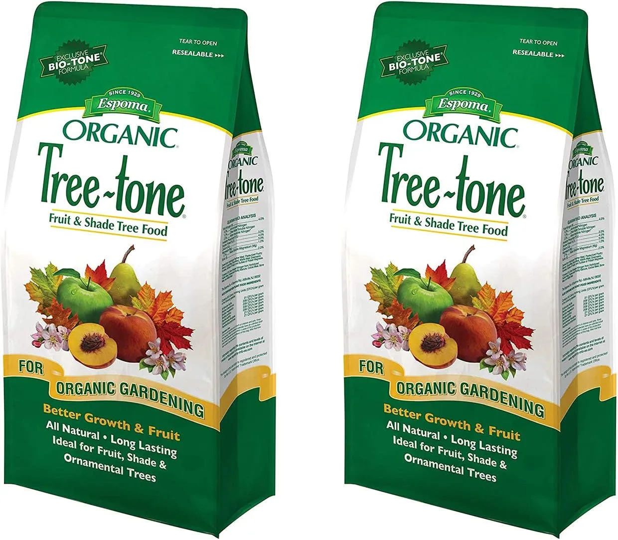 Espoma Organic Tree-Tone 6-3-2 Natural & Organic Fertilizer and Plant Food; 4 lb. Bag; Organic Fertilizer for All Trees. Use for Fruit Trees Like Peach & Apple Trees and All Shade Trees - Pack of 2