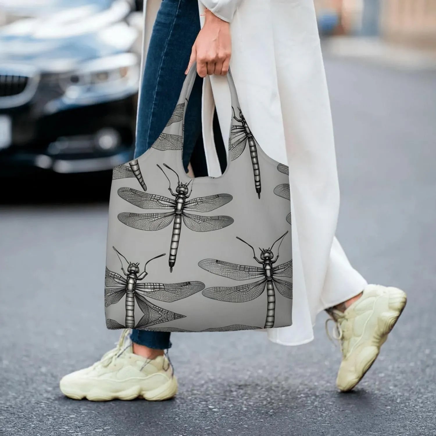 Explosion Burst Red Black Canvas Bag Bag Handbag Eco-Friendly Reusable Groceryshopping Bags For Women Girls