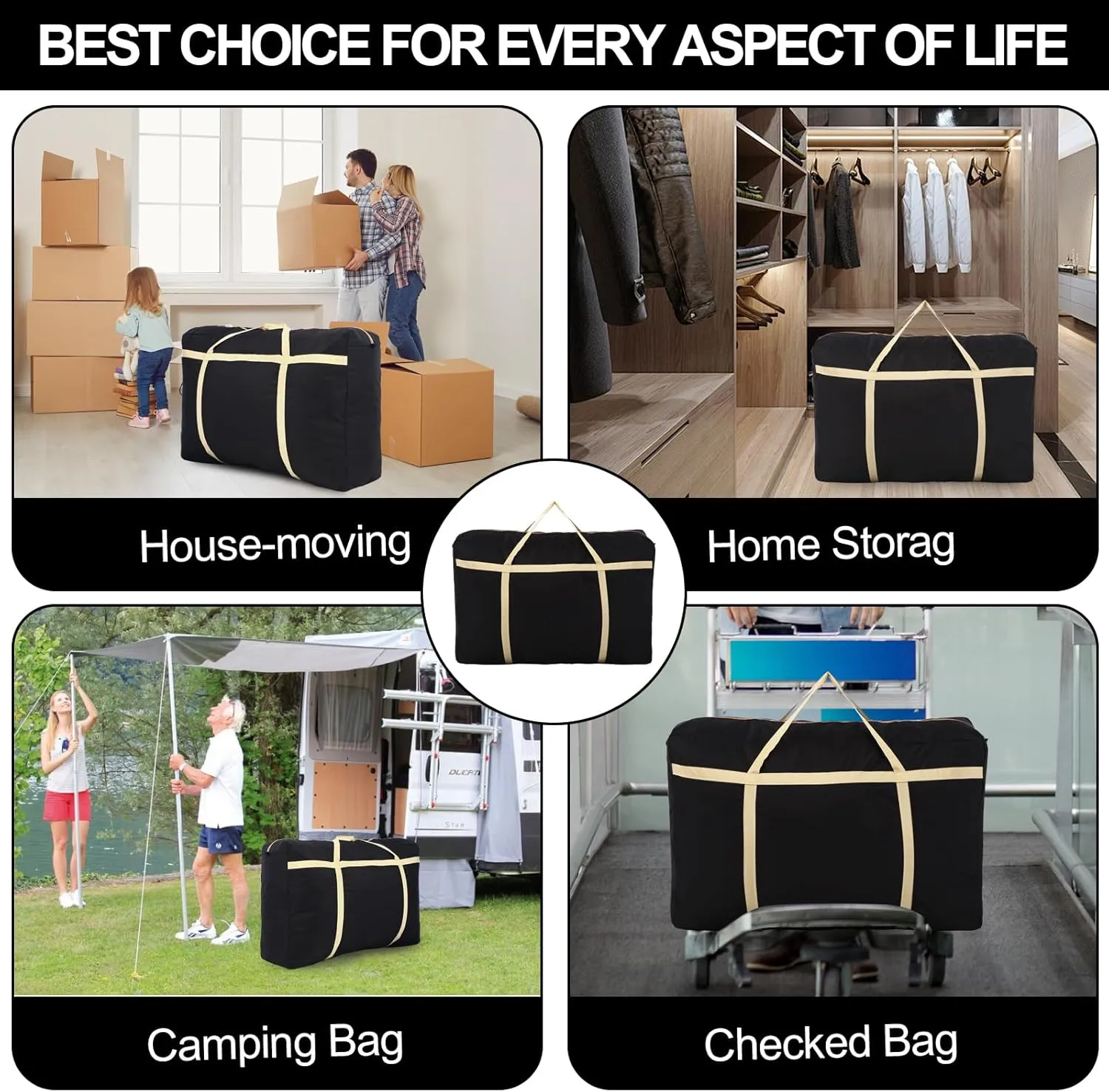 Extra Large Moving Bags,Oversized Moving Supplies Storage Bags,Space Saver Totes,Heavy Duty Packing Bag with Sturdy Zippers and Strong Handles,Moving Boxes Alternativ (Black,2Pack)