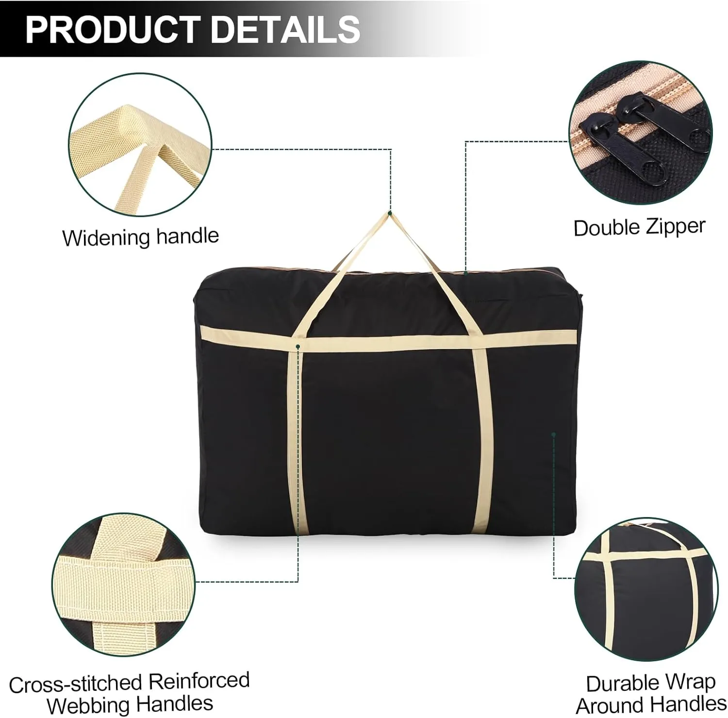 Extra Large Moving Bags,Oversized Moving Supplies Storage Bags,Space Saver Totes,Heavy Duty Packing Bag with Sturdy Zippers and Strong Handles,Moving Boxes Alternativ (Black,2Pack)