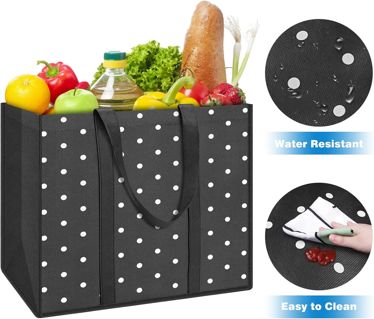 Fab totes 10 Pack Reusable Grocery Bags for Groceries 35L Large Capacity Heavy Duty Waterproof Tote Bags for Shopping and Picnic with Sturdy Handles