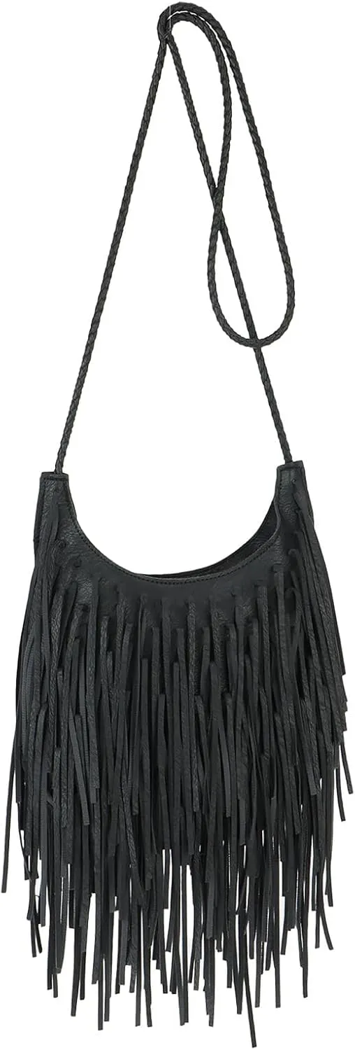 Fecialy Vintage Fringe Hobo Bags for Women Vegan Leather Tassel Crossbody Bag Western Hippie Shoulder Bag