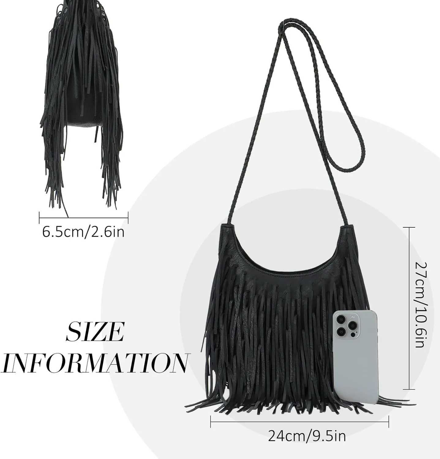Fecialy Vintage Fringe Hobo Bags for Women Vegan Leather Tassel Crossbody Bag Western Hippie Shoulder Bag