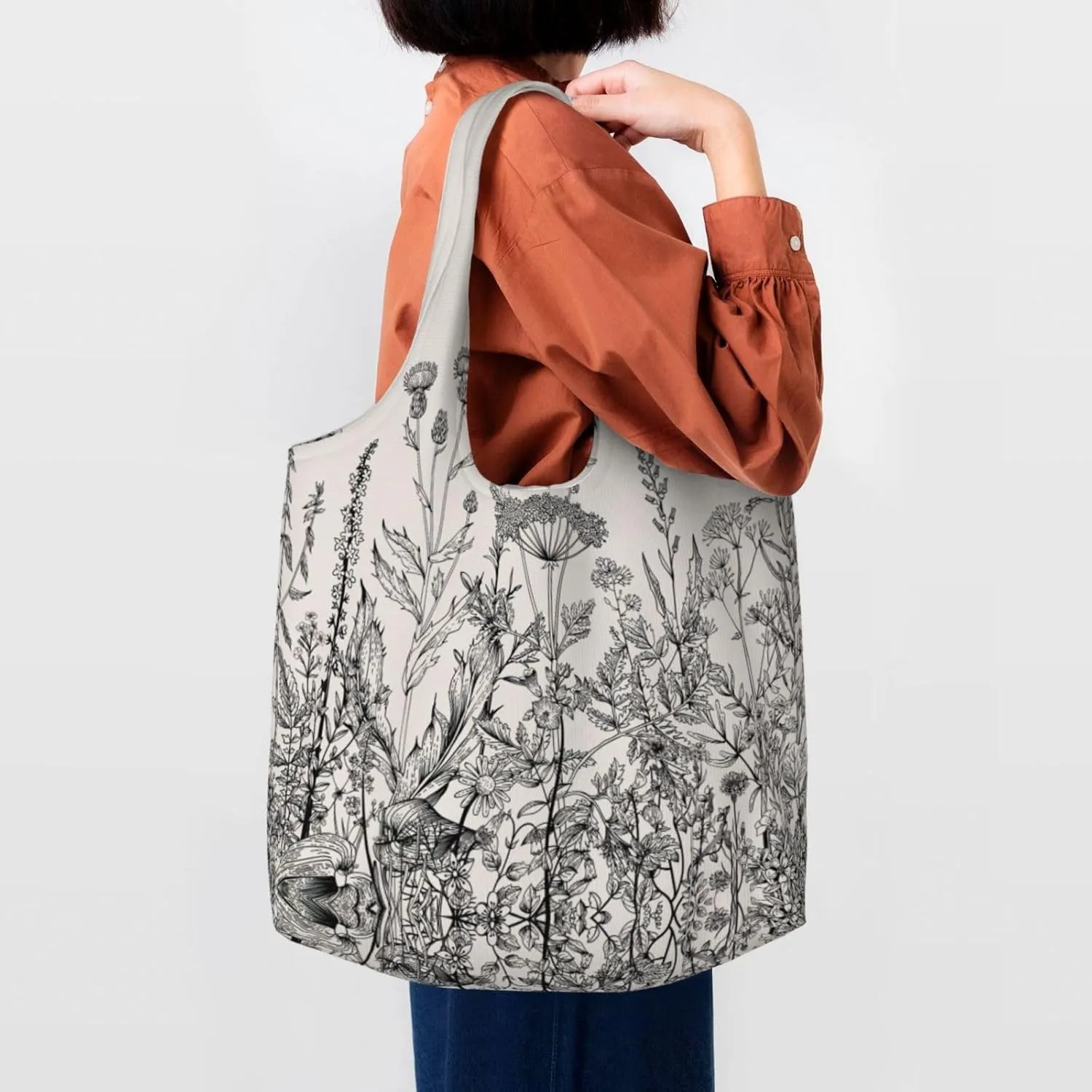 Flamingo Bird Round Leaves Canvas Bag Bag Handbag Eco-Friendly Reusable Groceryshopping Bags For Women Girls