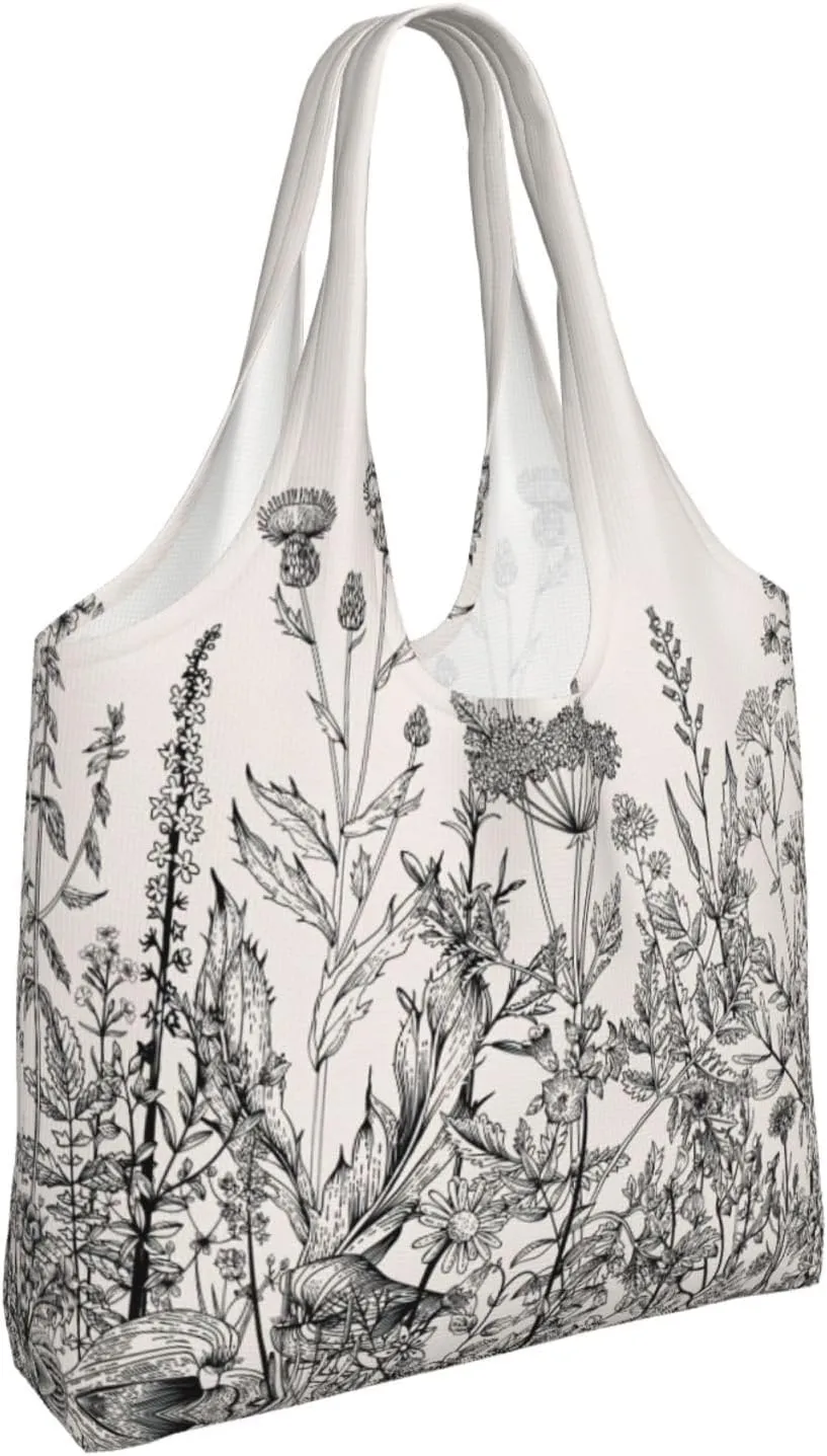 Flamingo Bird Round Leaves Canvas Bag Bag Handbag Eco-Friendly Reusable Groceryshopping Bags For Women Girls