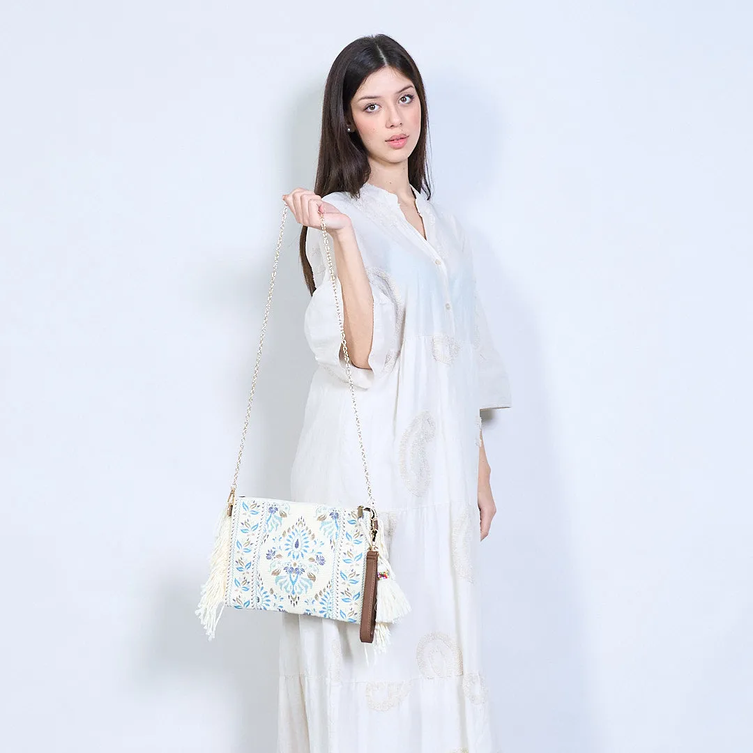 Floral pattern fringed clutch wholesale