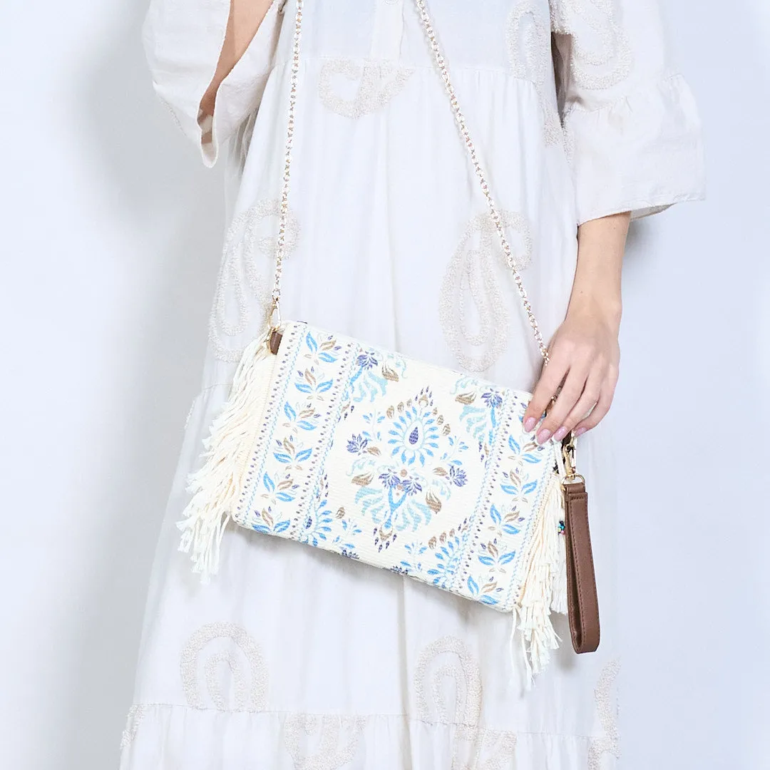 Floral pattern fringed clutch wholesale