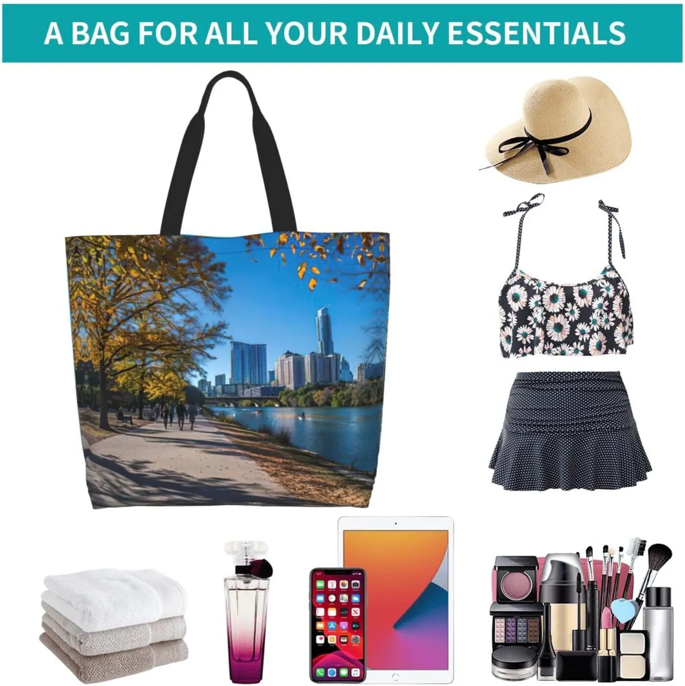 Flower Print Shoulder Bag For Women Shopping Bags Tote Bag Large Storage Handbag Grocery Bags For Travel Work