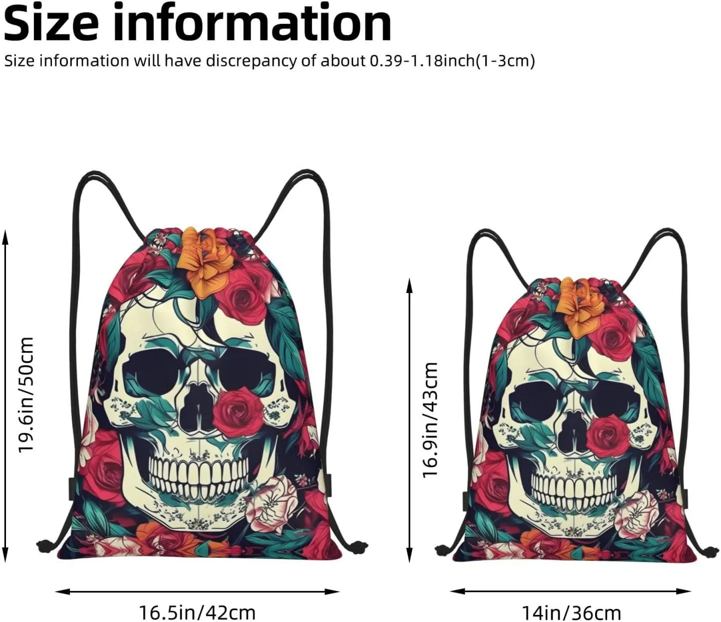 Flowers Skull Ornamental print Drawstring Backpack Bags Sack Cinch Tote Sport Storage Polyester Bag for Gym Traveling