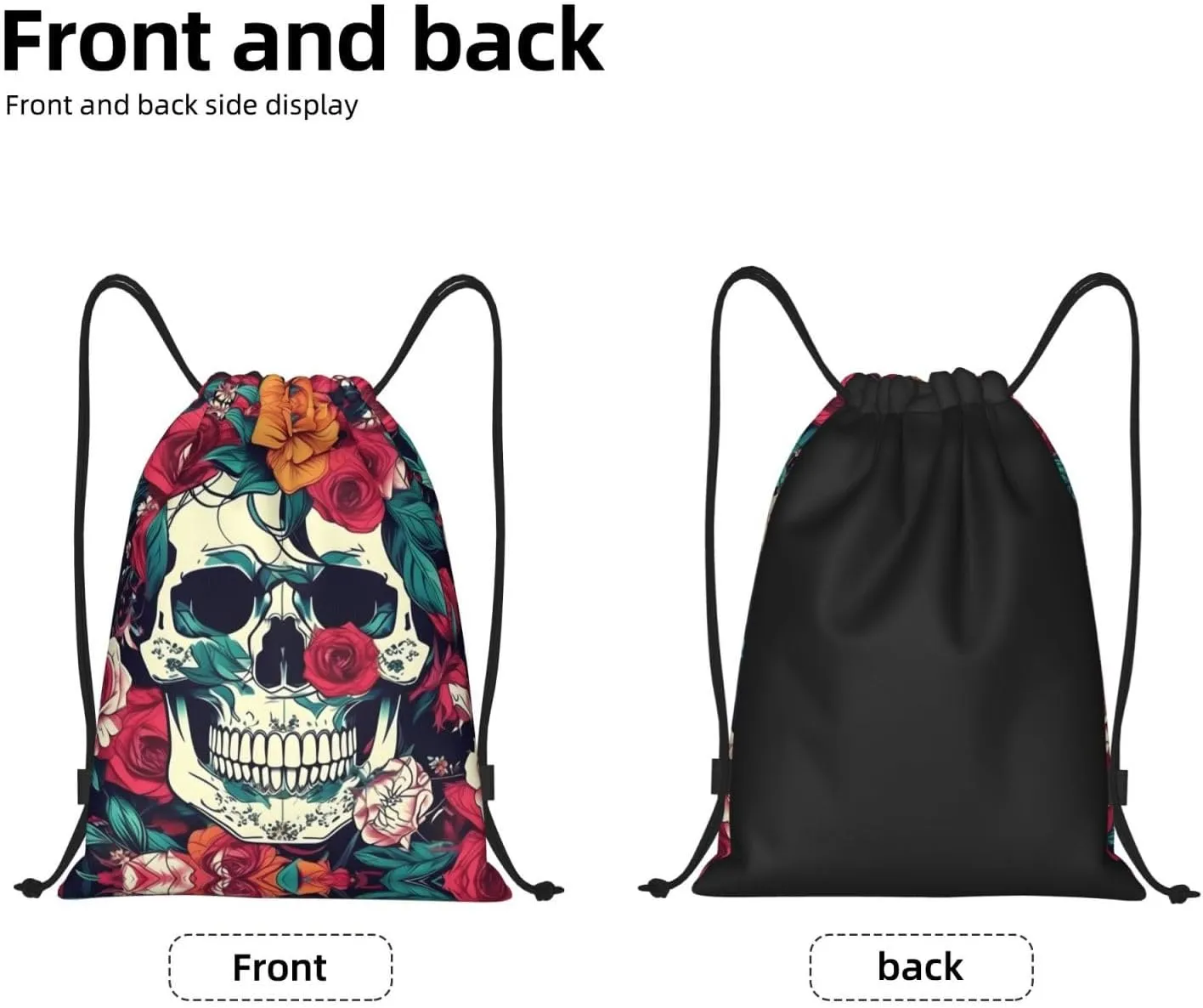 Flowers Skull Ornamental print Drawstring Backpack Bags Sack Cinch Tote Sport Storage Polyester Bag for Gym Traveling