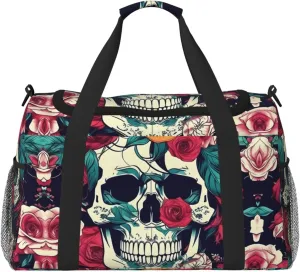Flowers Skull Ornamental print Overnight Bags for Women and Men Shoulder Bag Carry On Bag for Traveling Travel Essentials