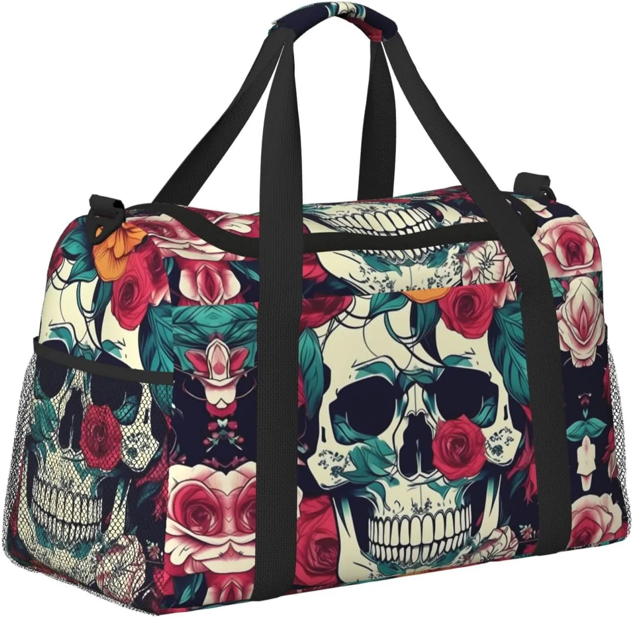 Flowers Skull Ornamental Travel Bag, Weekender Bags For Women Men For Outdoor Adventures, Ideal For Camping And Hiking