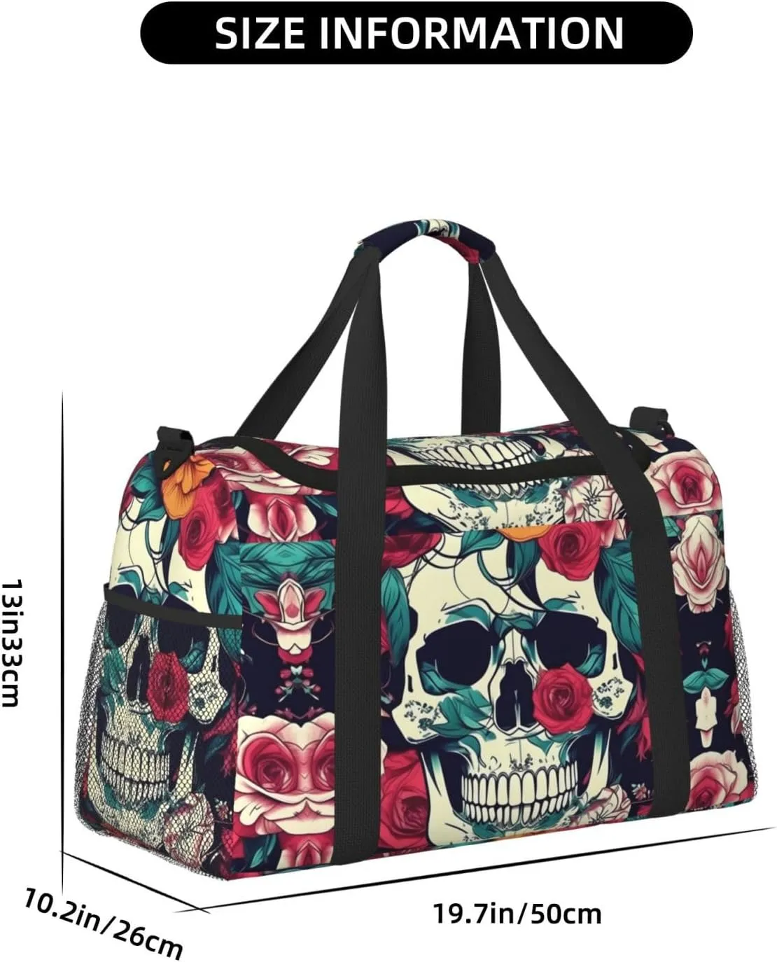 Flowers Skull Ornamental Travel Bag, Weekender Bags For Women Men For Outdoor Adventures, Ideal For Camping And Hiking