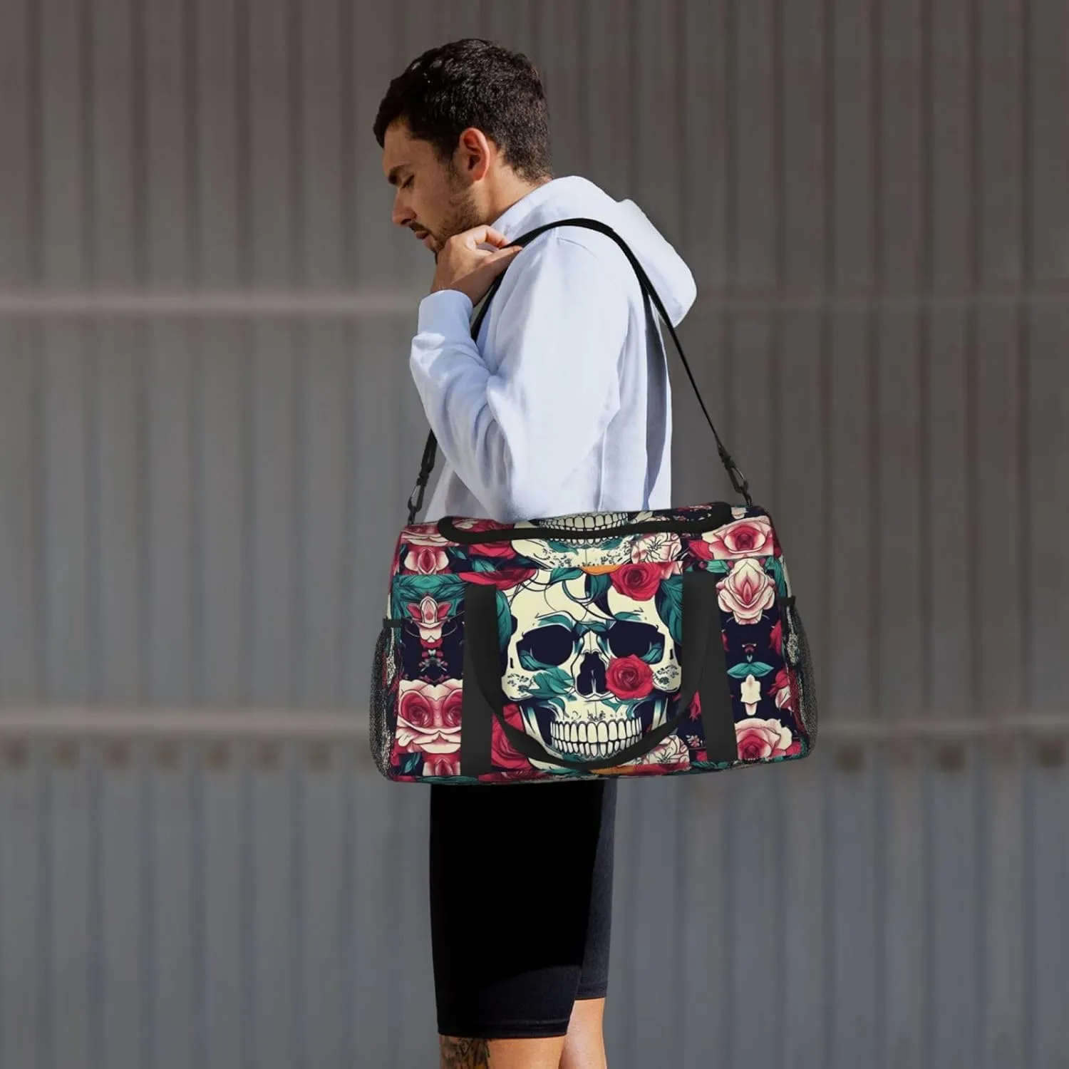 Flowers Skull Ornamental Travel Bag, Weekender Bags For Women Men For Outdoor Adventures, Ideal For Camping And Hiking