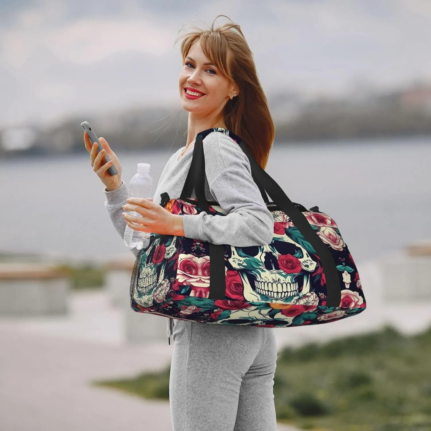 Flowers Skull Ornamental Travel Bag, Weekender Bags For Women Men For Outdoor Adventures, Ideal For Camping And Hiking