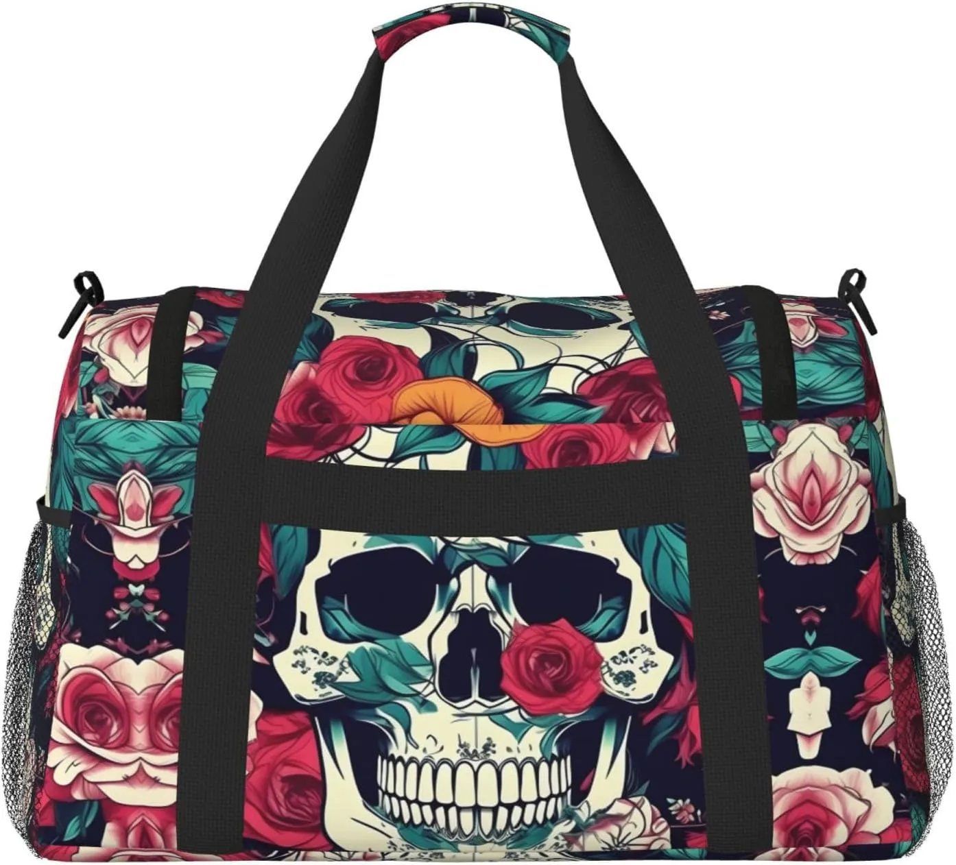 Flowers Skull Ornamental Travel Bag, Weekender Bags For Women Men For Outdoor Adventures, Ideal For Camping And Hiking