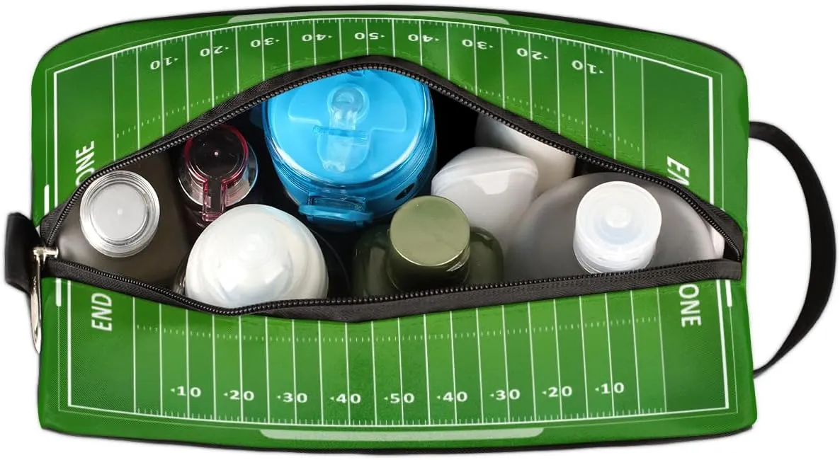 Football Field Travel Toiletry Bag for Boys Men, Waterproof Hanging Dopp Kit for Women, Shaving Bag with Large Capacity for Travel,Sports Shower