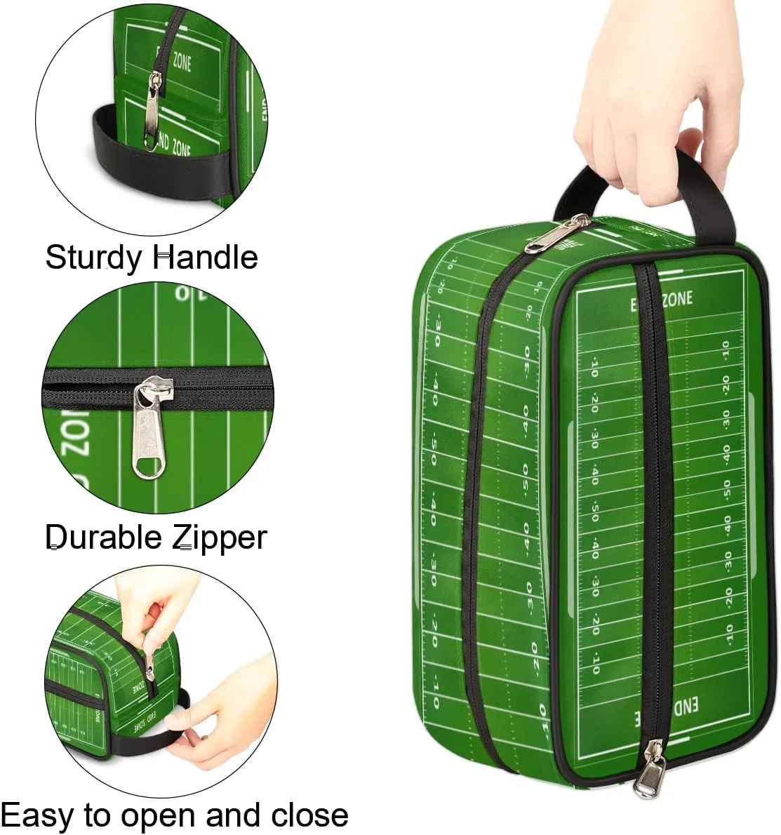 Football Field Travel Toiletry Bag for Boys Men, Waterproof Hanging Dopp Kit for Women, Shaving Bag with Large Capacity for Travel,Sports Shower