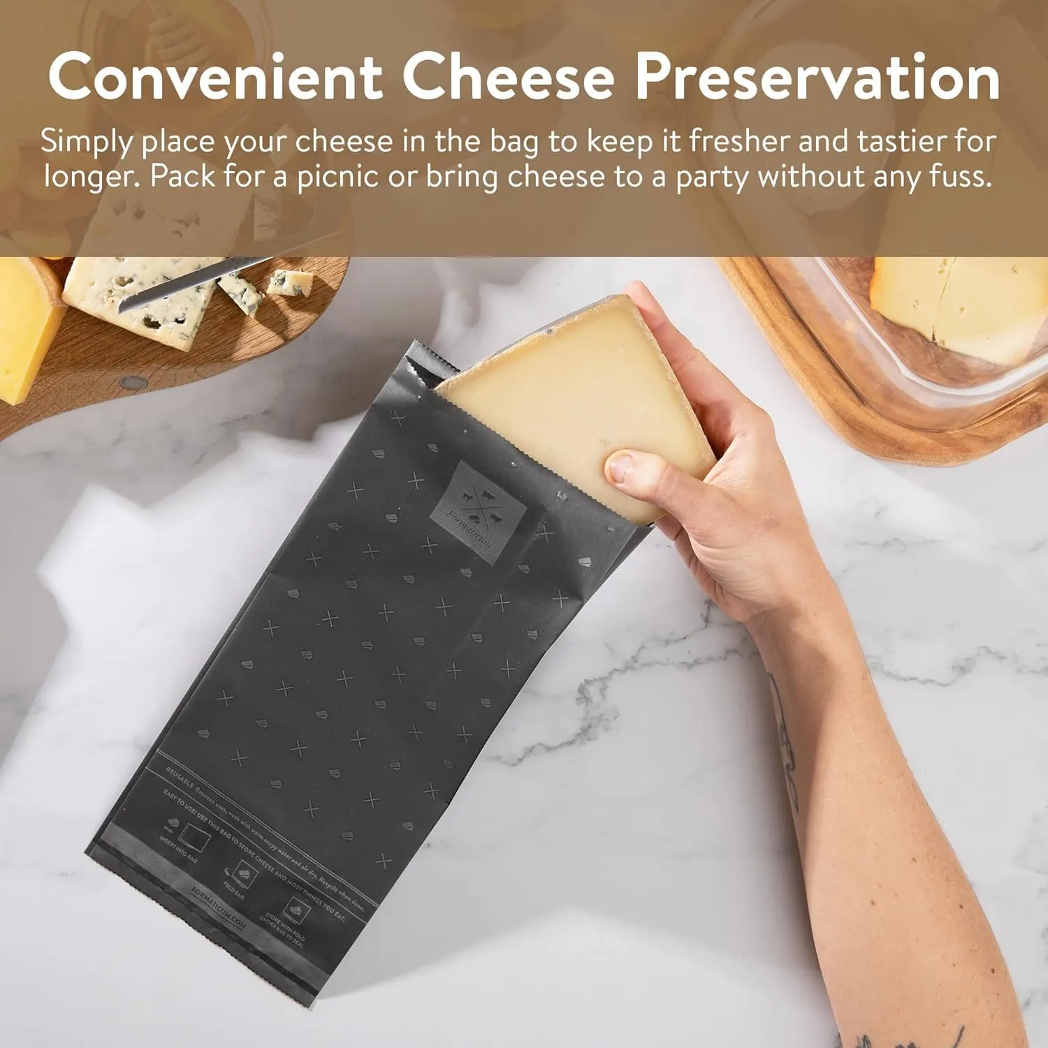 Formaticum Reusable Cheese Storage Bags | Size 5" x 11" | Professional-Grade Cheese Strorage Bag | Store Cheese, Sandwiches, and Charcuterie | Kitchen Organization | Manufactured in Germany | 10 Bags