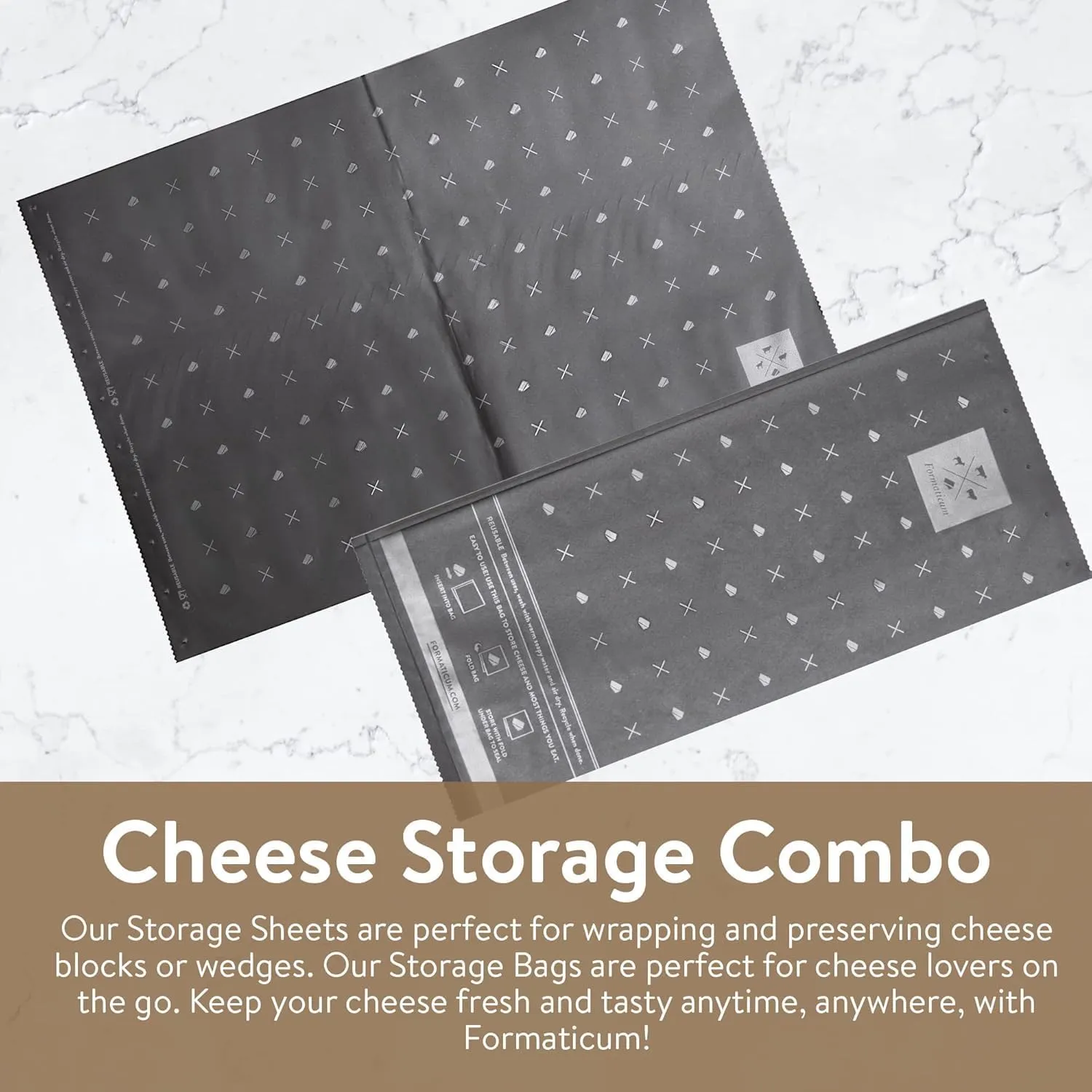 Formaticum Reusable Cheese Storage Bags | Size 5" x 11" | Professional-Grade Cheese Strorage Bag | Store Cheese, Sandwiches, and Charcuterie | Kitchen Organization | Manufactured in Germany | 10 Bags