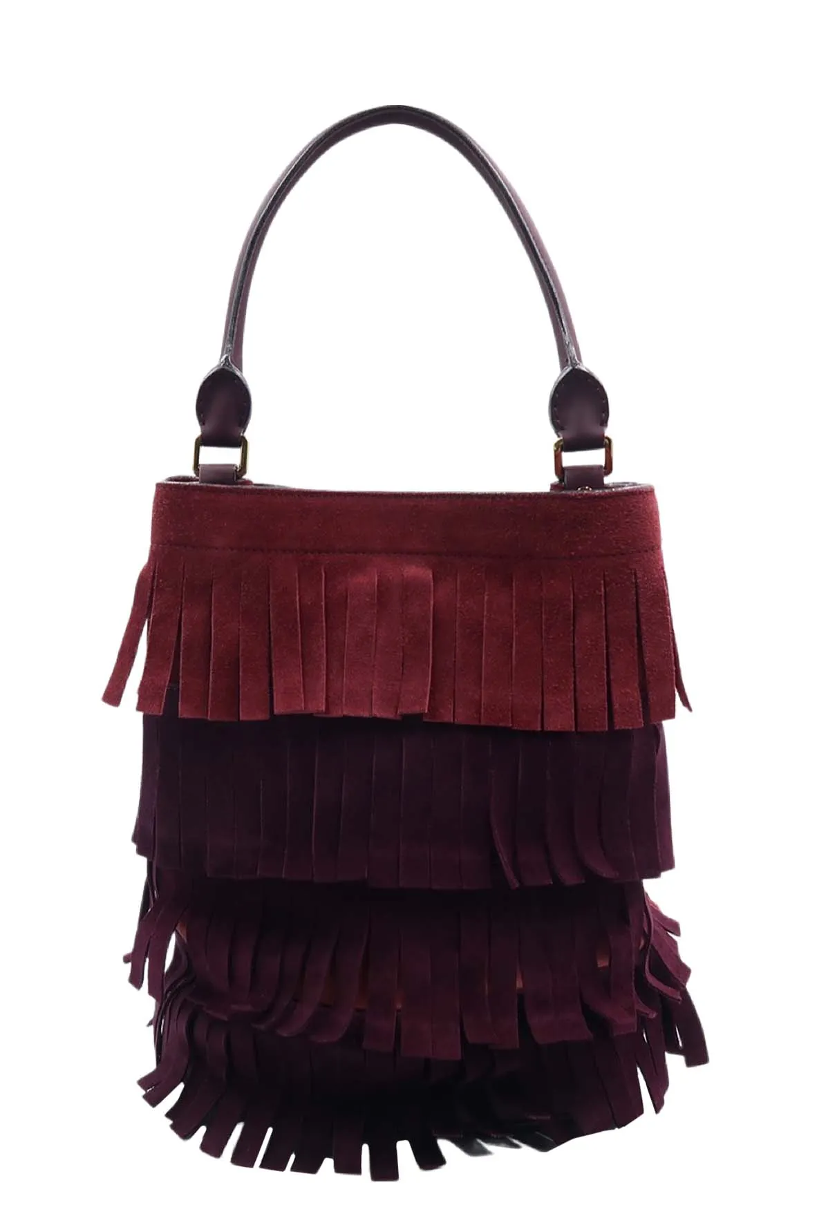 Fringed Bucket Bag Red Bordeaux