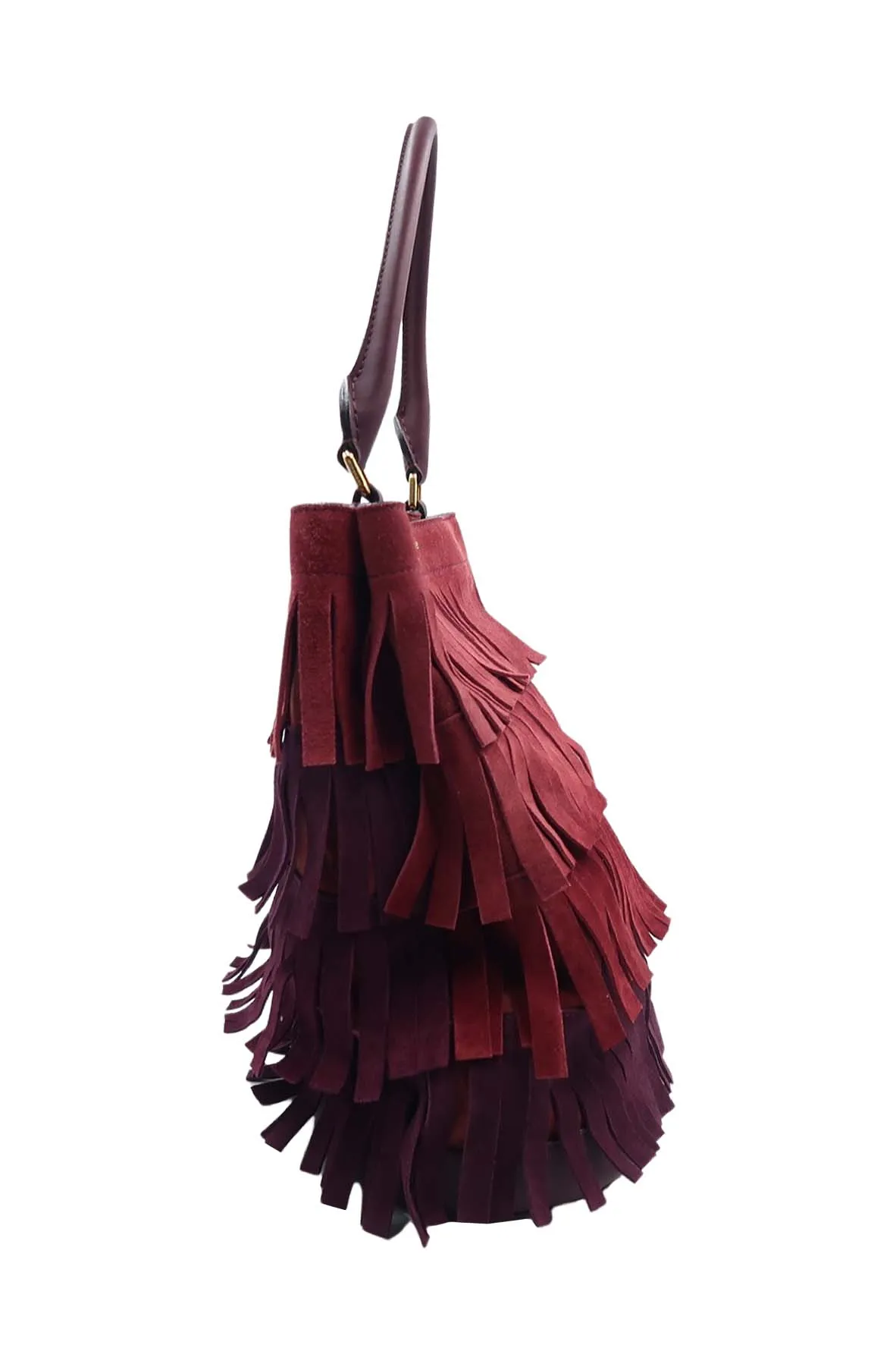 Fringed Bucket Bag Red Bordeaux
