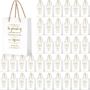 Fulmoon 50Pcs Thank You Gifts Bags Employee Appreciation Pape Bags Bulk 5.9 x 3.1 x 8.3'' Inspirational May You Be Proud Gift sack with Handle for Coworkers Teacher(White)