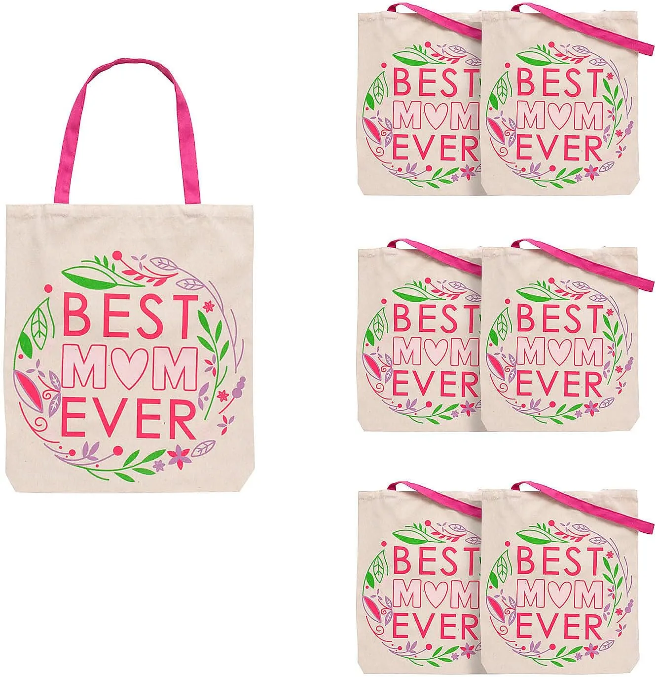 Fun Express 15" x 17" Large Mother’s Day Canvas Tote Bags, 6 Pieces