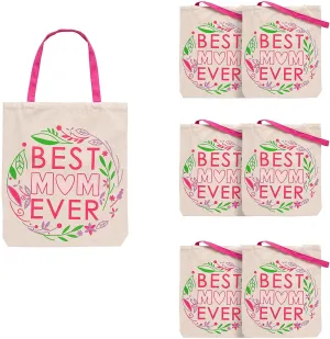 Fun Express 15" x 17" Large Mother’s Day Canvas Tote Bags, 6 Pieces