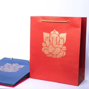 Ganesha Paper Printed Indian Gifts bags, Party favor bags, goodie, small paper for Diwali, pooja favors, Housewarming gifts, wedding return - 9.84x7.85 Inch (Pack of 4)