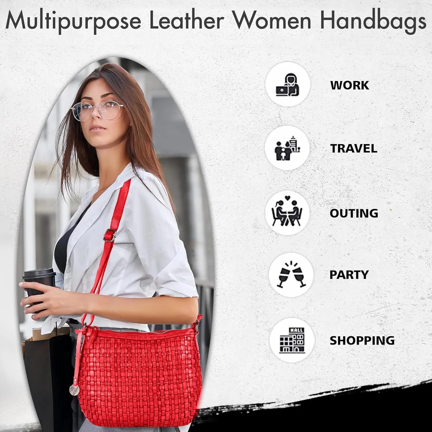 Genuine Leather Crossbody Sling Bag for Women, Purse for Women Trendy Casual Office Bag with Adjustable Strap