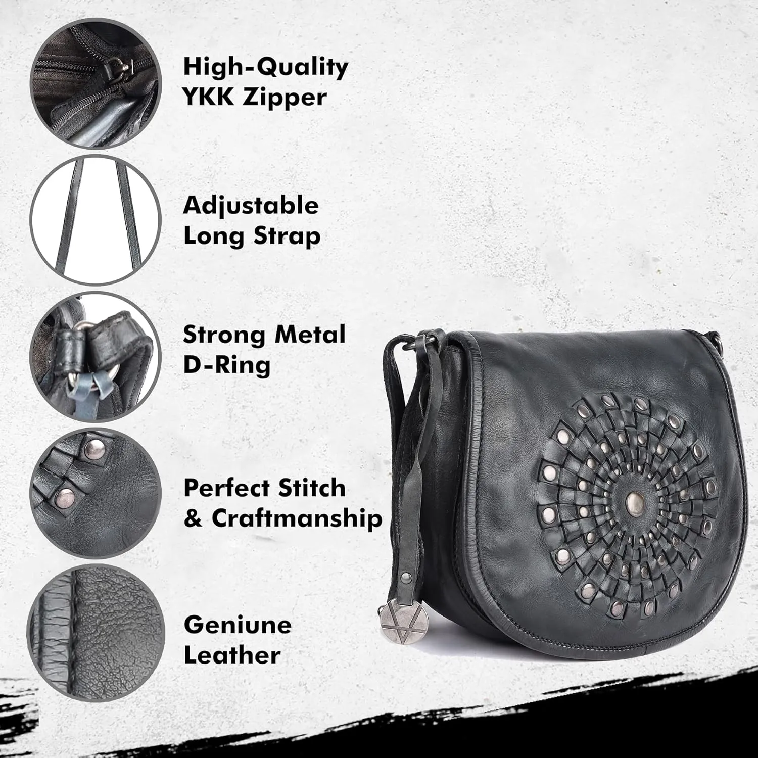 Genuine Leather Crossbody Sling Bag for Women, Purse for Women Trendy Casual Office Bag with Adjustable Strap