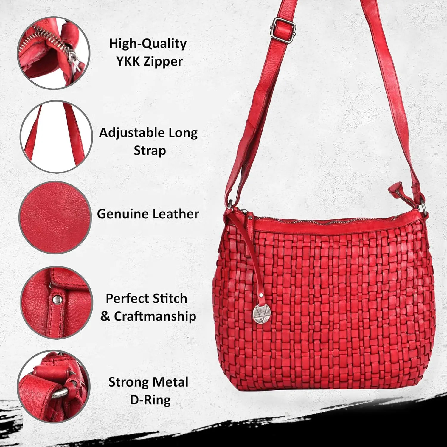 Genuine Leather Crossbody Sling Bag for Women, Purse for Women Trendy Casual Office Bag with Adjustable Strap