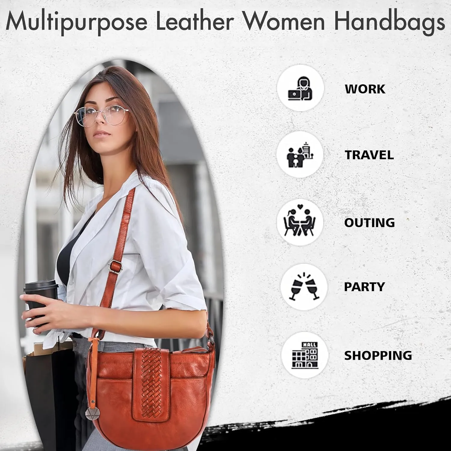 Genuine Leather Crossbody Sling Bag for Women - Trendy Casual Office Bag with Adjustable Strap