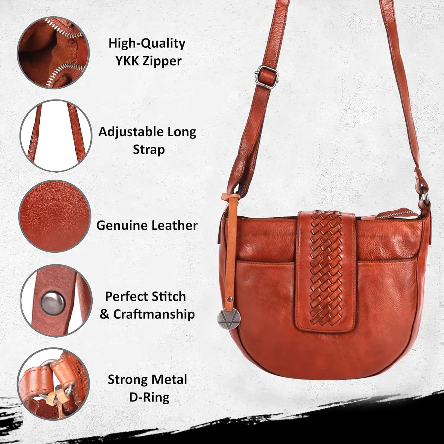 Genuine Leather Crossbody Sling Bag for Women - Trendy Casual Office Bag with Adjustable Strap