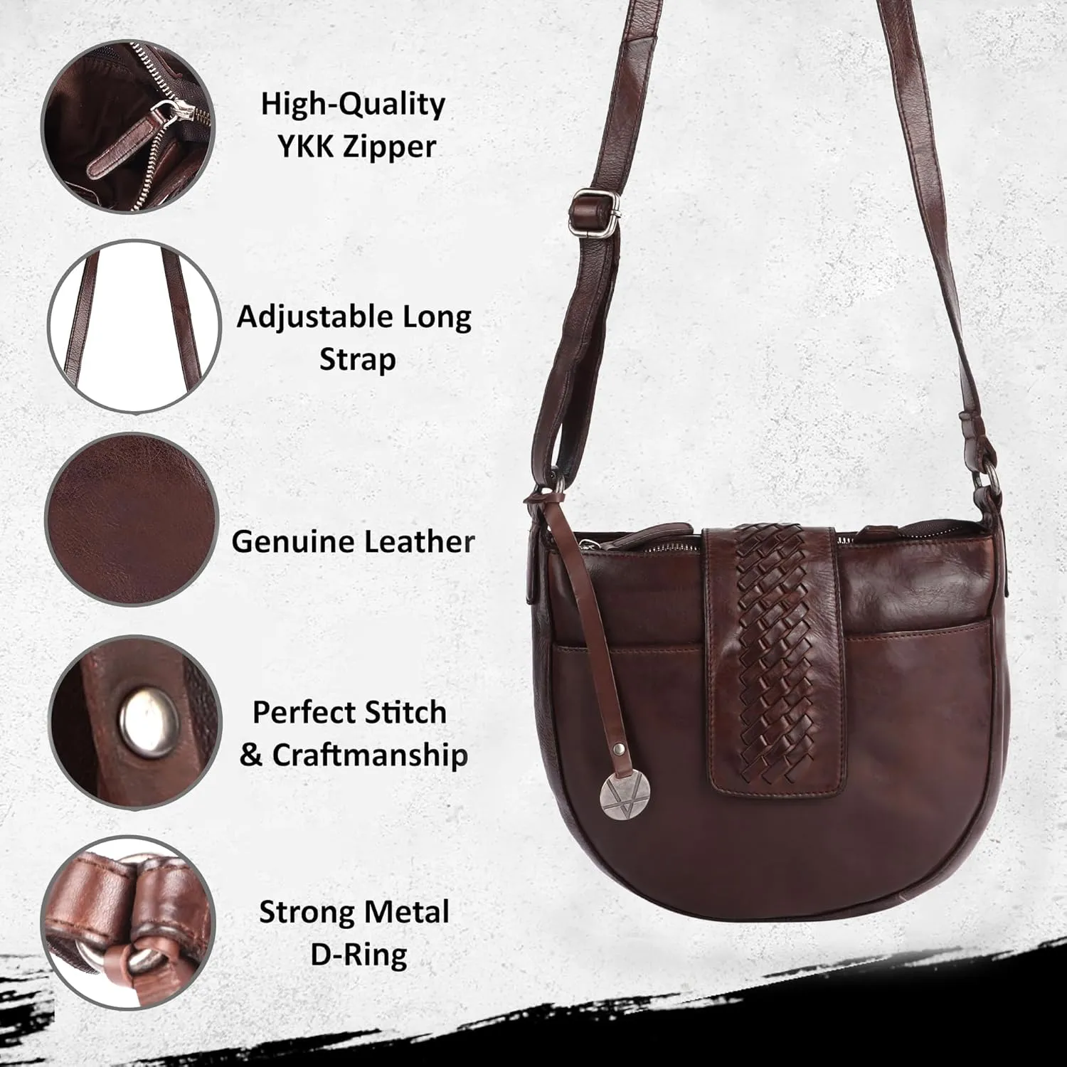 Genuine Leather Crossbody Sling Bag for Women - Trendy Casual Office Bag with Adjustable Strap