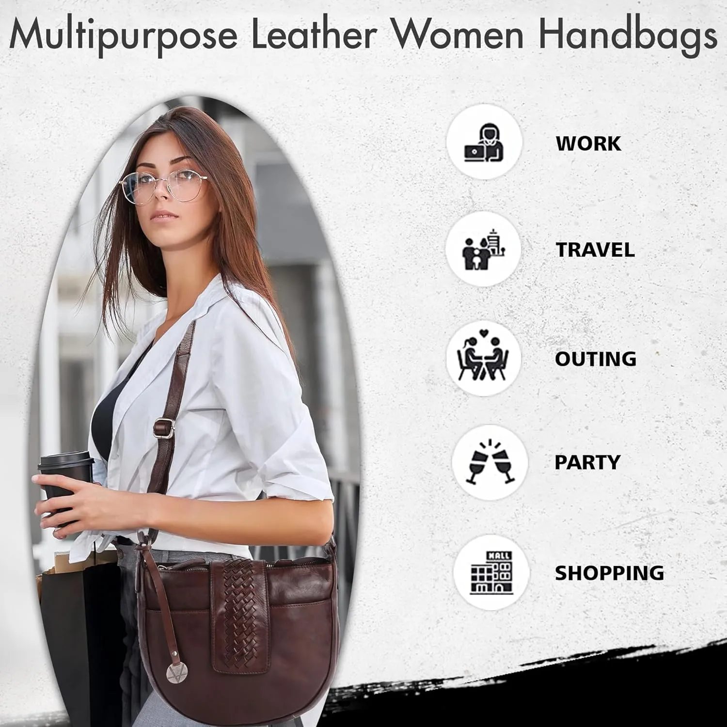 Genuine Leather Crossbody Sling Bag for Women - Trendy Casual Office Bag with Adjustable Strap