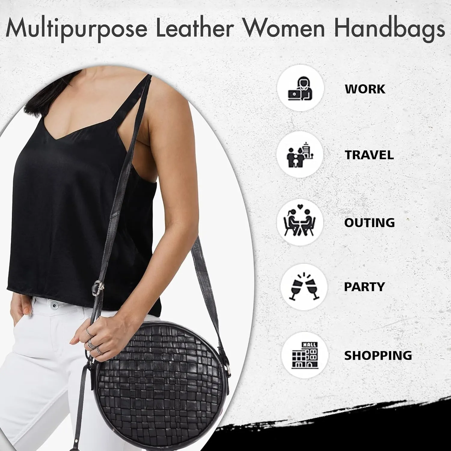 Genuine Leather Round Crossbody Bags For Women, Sling Bag For Women Crossbody Purse Trendy Casual