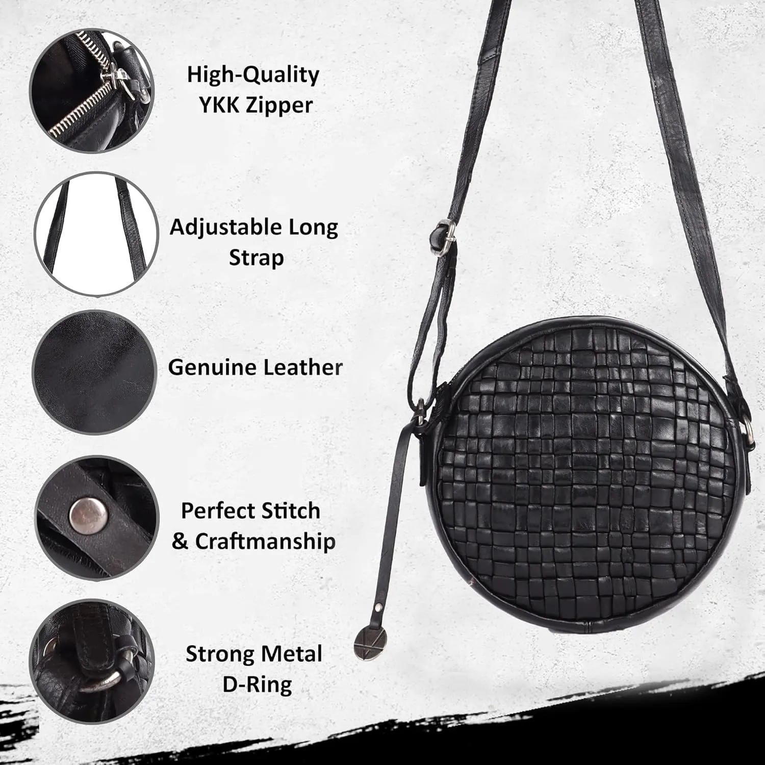 Genuine Leather Round Crossbody Bags For Women, Sling Bag For Women Crossbody Purse Trendy Casual