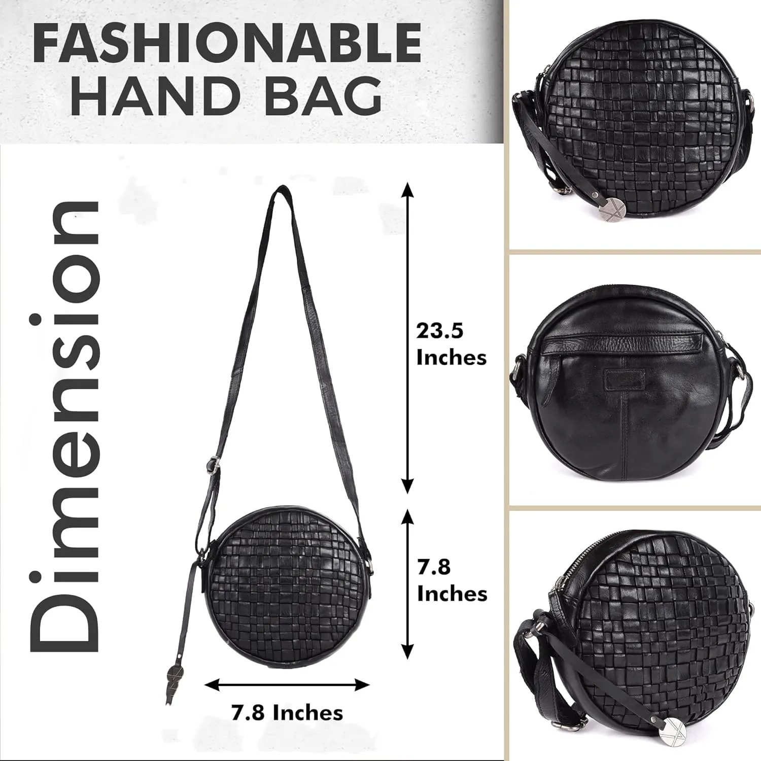 Genuine Leather Round Crossbody Bags For Women, Sling Bag For Women Crossbody Purse Trendy Casual