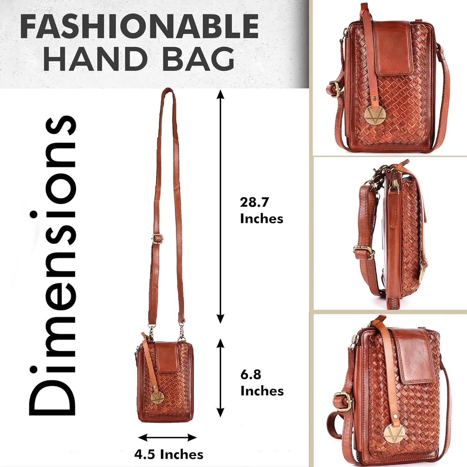 Genuine Leather Small Leather Crossbody Bags For Women Cell Phone Purse, Trendy Casual Detachable Strap