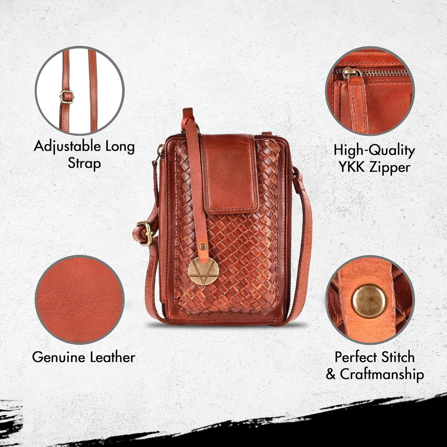 Genuine Leather Small Leather Crossbody Bags For Women Cell Phone Purse, Trendy Casual Detachable Strap