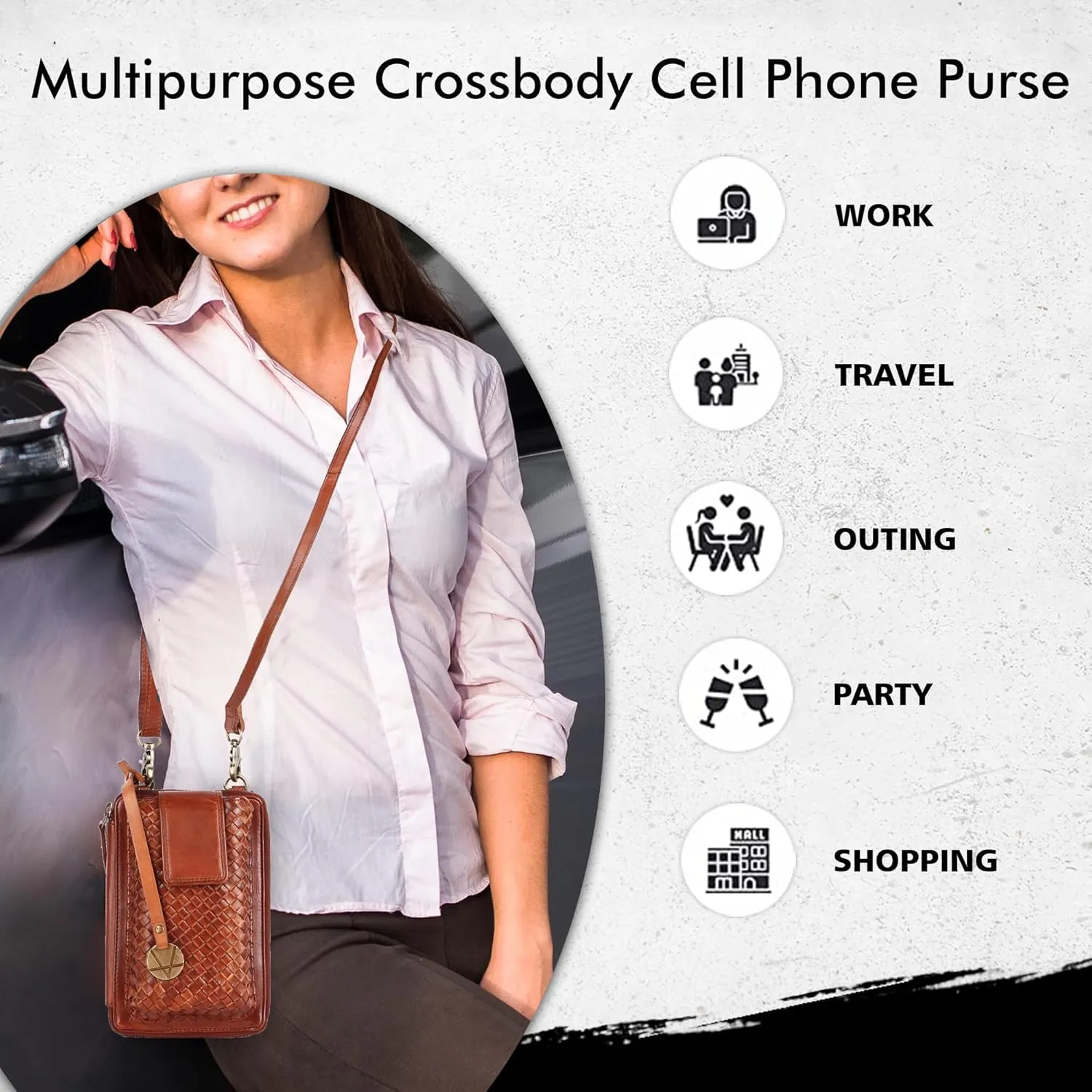 Genuine Leather Small Leather Crossbody Bags For Women Cell Phone Purse, Trendy Casual Detachable Strap