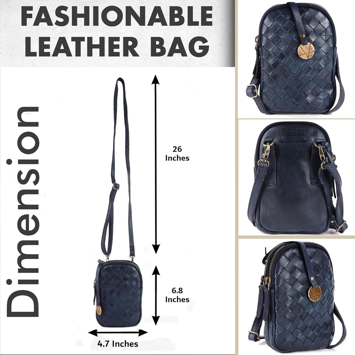 Genuine Leather Small Leather Crossbody Bags For Women Cell Phone Purse With Adjustable & Detachable Strap