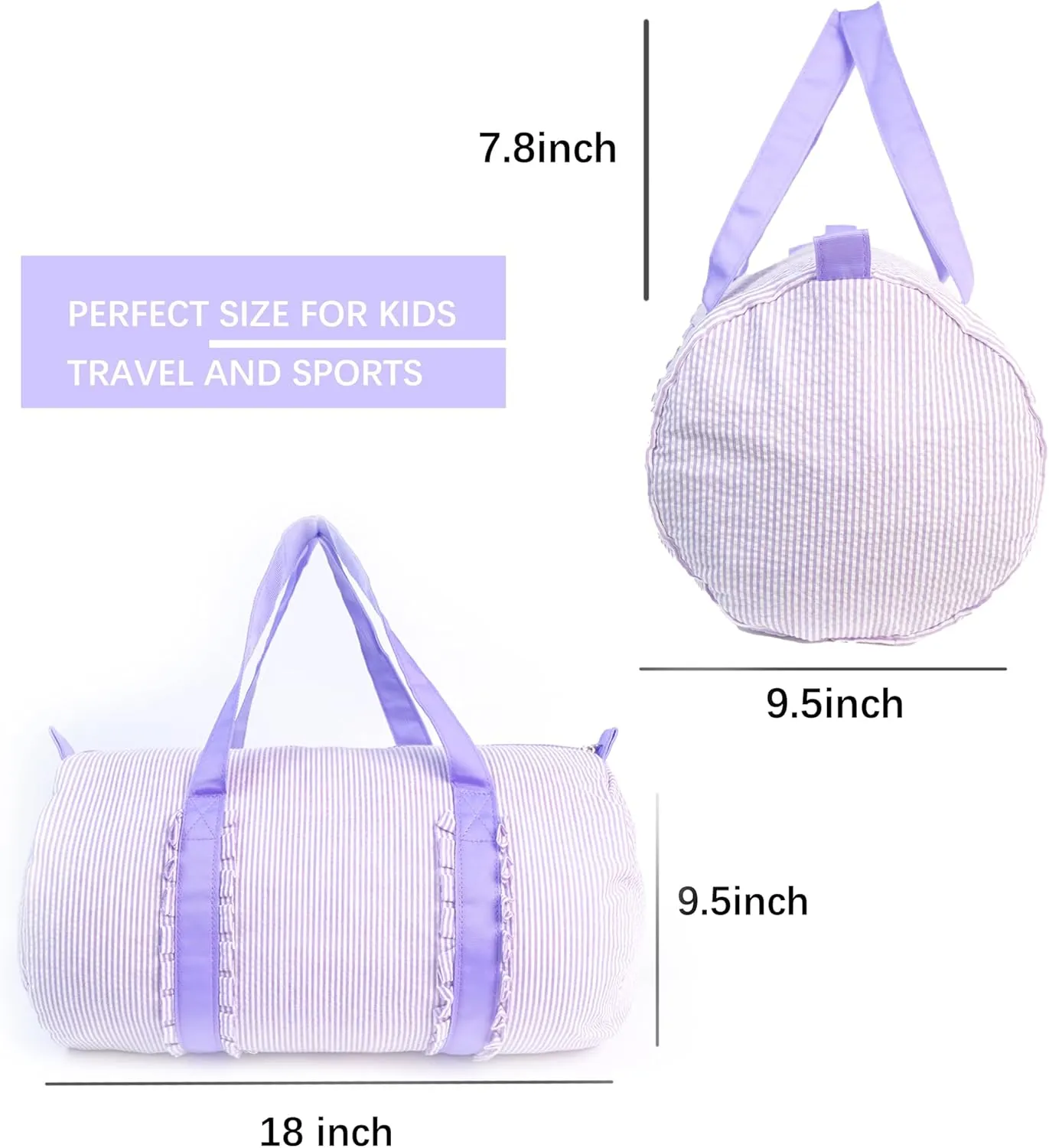 Girl's Personalized Seersucker Overnight Duffle Bag - Small Ballet Dance Weekender Ruffle Bag for Toddler Girls (Purple)